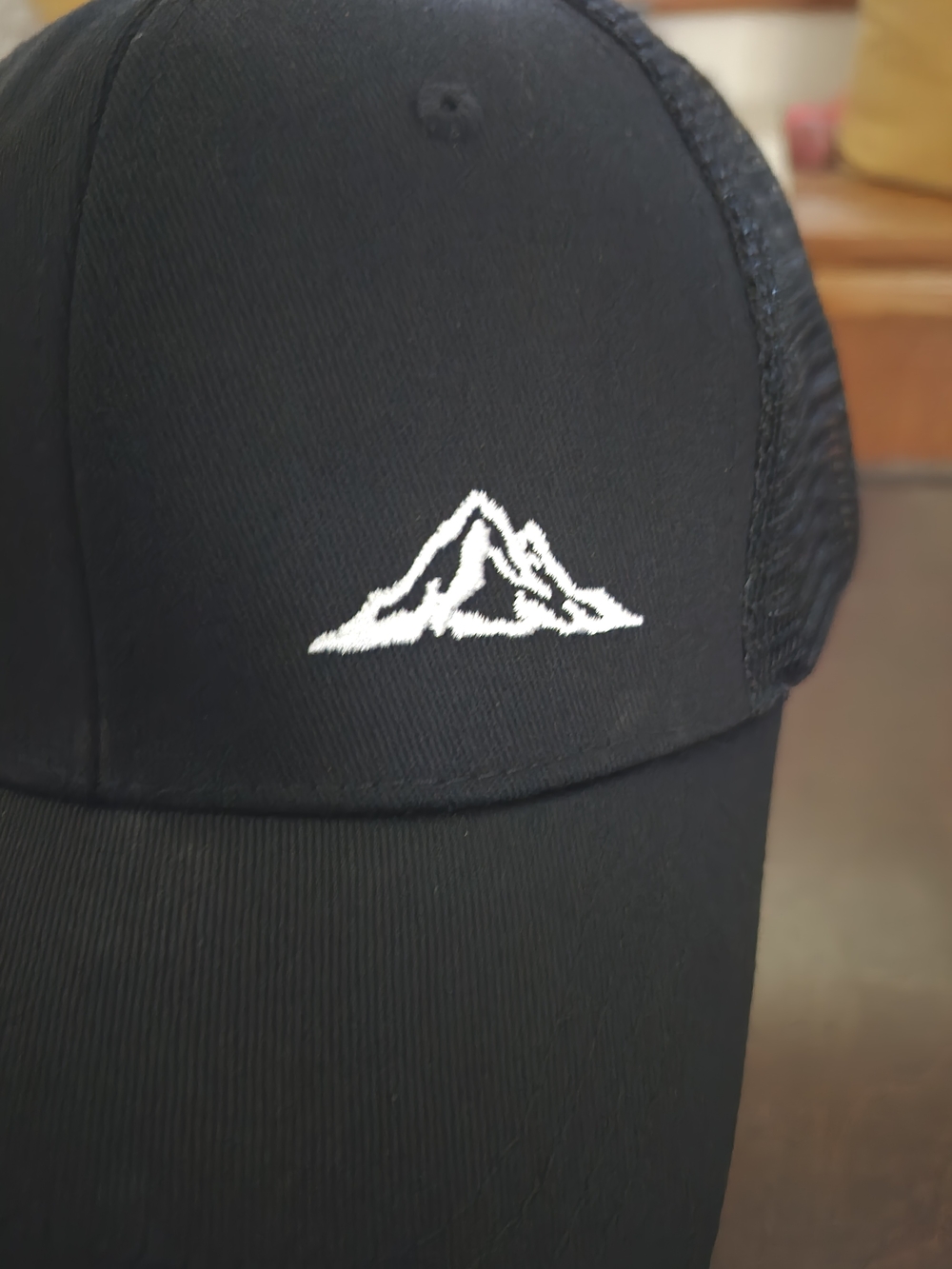 Black Mesh Back Mountain Logo Cap - Men's Stylish Trucker Hat